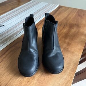 Sorel Evie Boots Womens Sz 6 Zip Black Leather Wedge Booties Waterproof